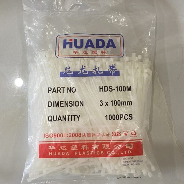 Cable Tie Huada HDS-100M ( Dimesion: 3 x 100mm, 1000pcs/pack) (Dây rút)